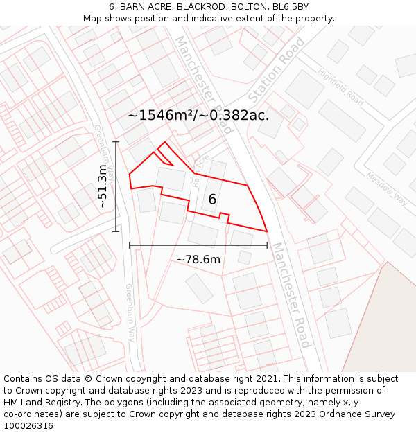 6, BARN ACRE, BLACKROD, BOLTON, BL6 5BY: Plot and title map