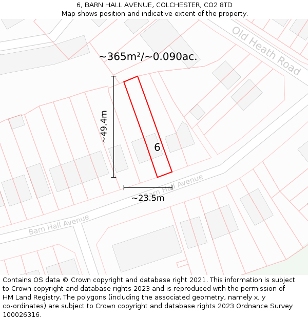 6, BARN HALL AVENUE, COLCHESTER, CO2 8TD: Plot and title map