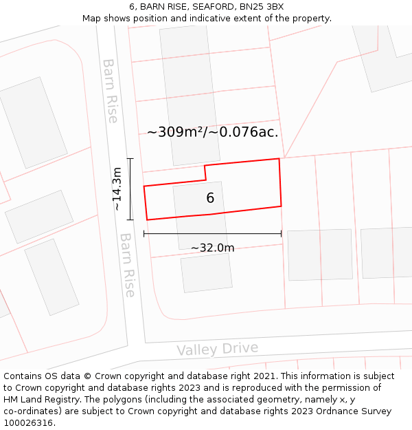 6, BARN RISE, SEAFORD, BN25 3BX: Plot and title map