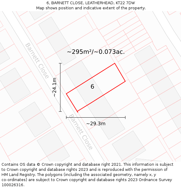 6, BARNETT CLOSE, LEATHERHEAD, KT22 7DW: Plot and title map