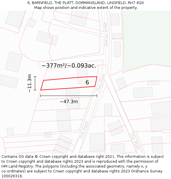 6, BARNFIELD, THE PLATT, DORMANSLAND, LINGFIELD, RH7 6QX: Plot and title map