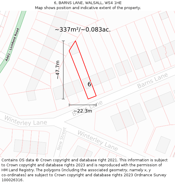 6, BARNS LANE, WALSALL, WS4 1HE: Plot and title map