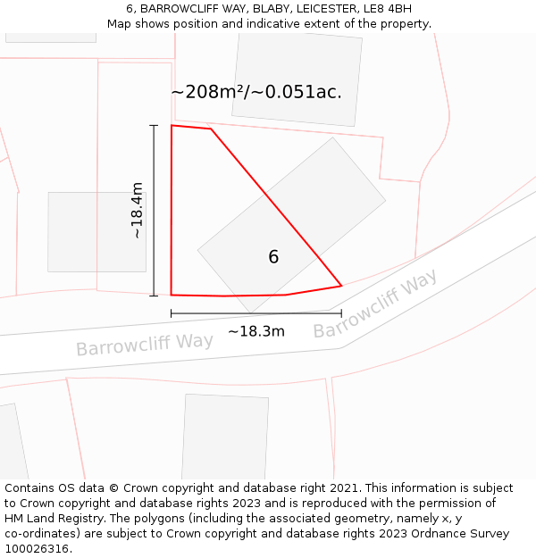 6, BARROWCLIFF WAY, BLABY, LEICESTER, LE8 4BH: Plot and title map