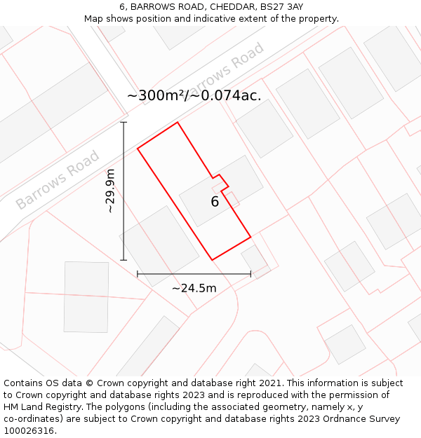 6, BARROWS ROAD, CHEDDAR, BS27 3AY: Plot and title map