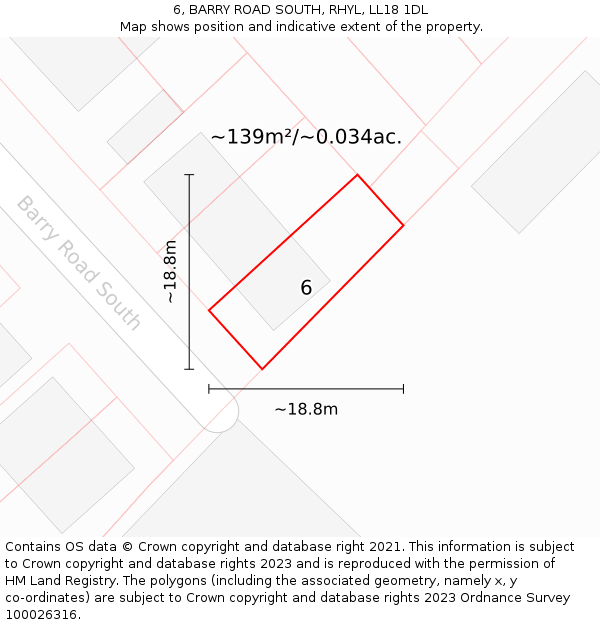 6, BARRY ROAD SOUTH, RHYL, LL18 1DL: Plot and title map