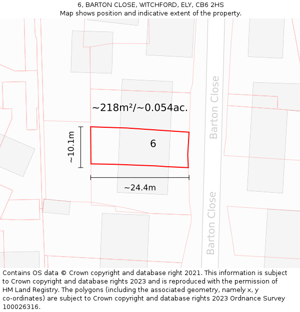 6, BARTON CLOSE, WITCHFORD, ELY, CB6 2HS: Plot and title map