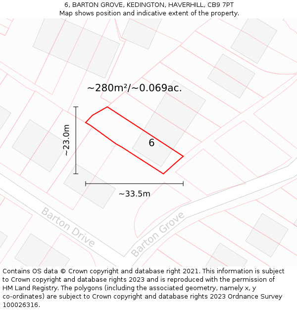 6, BARTON GROVE, KEDINGTON, HAVERHILL, CB9 7PT: Plot and title map