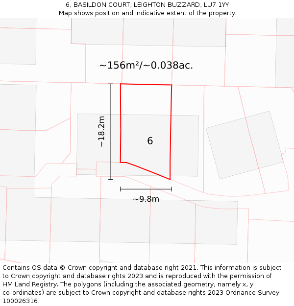 6, BASILDON COURT, LEIGHTON BUZZARD, LU7 1YY: Plot and title map