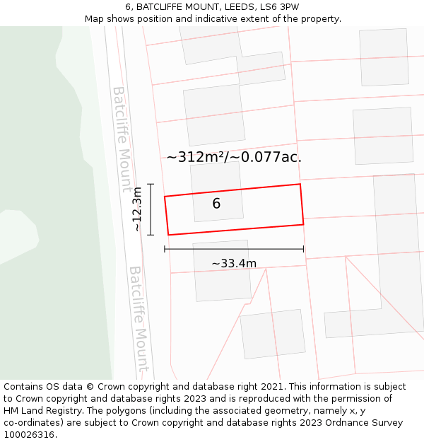 6, BATCLIFFE MOUNT, LEEDS, LS6 3PW: Plot and title map