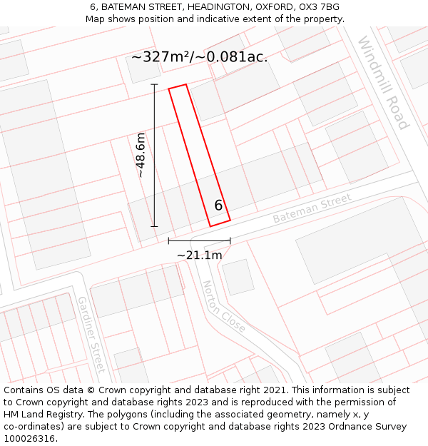 6, BATEMAN STREET, HEADINGTON, OXFORD, OX3 7BG: Plot and title map