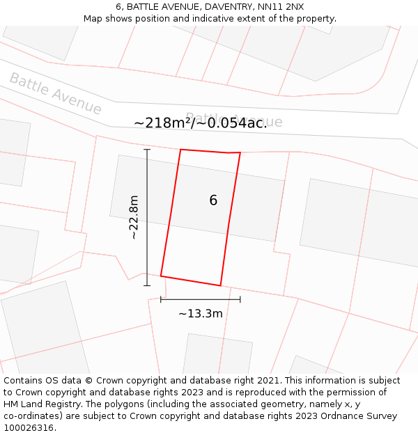 6, BATTLE AVENUE, DAVENTRY, NN11 2NX: Plot and title map