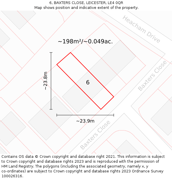 6, BAXTERS CLOSE, LEICESTER, LE4 0QR: Plot and title map