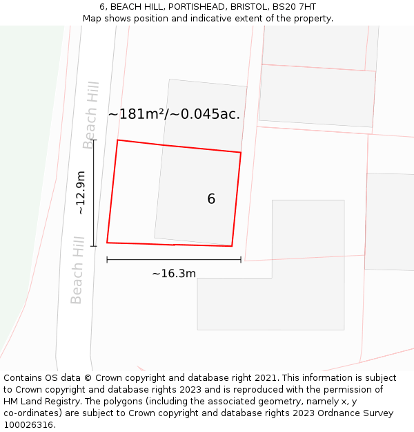 6, BEACH HILL, PORTISHEAD, BRISTOL, BS20 7HT: Plot and title map