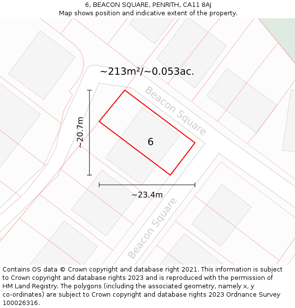 6, BEACON SQUARE, PENRITH, CA11 8AJ: Plot and title map