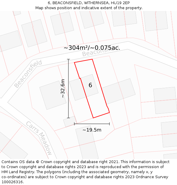 6, BEACONSFIELD, WITHERNSEA, HU19 2EP: Plot and title map