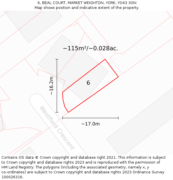 6, BEAL COURT, MARKET WEIGHTON, YORK, YO43 3GN: Plot and title map