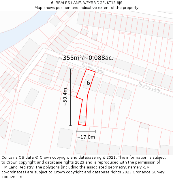 6, BEALES LANE, WEYBRIDGE, KT13 8JS: Plot and title map