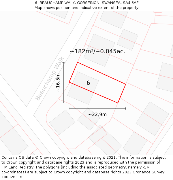 6, BEAUCHAMP WALK, GORSEINON, SWANSEA, SA4 6AE: Plot and title map
