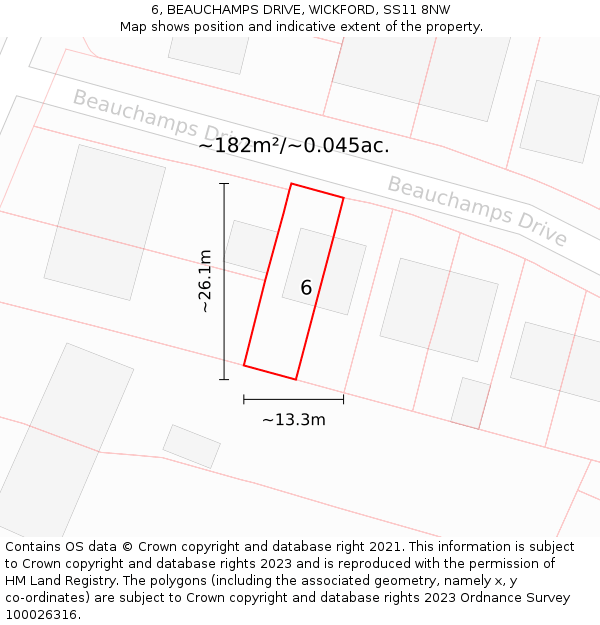 6, BEAUCHAMPS DRIVE, WICKFORD, SS11 8NW: Plot and title map