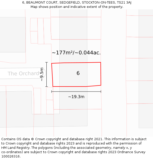 6, BEAUMONT COURT, SEDGEFIELD, STOCKTON-ON-TEES, TS21 3AJ: Plot and title map