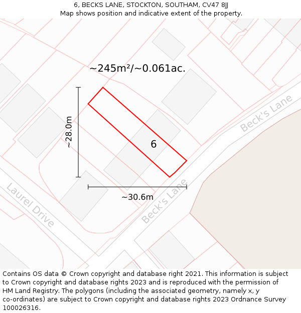 6, BECKS LANE, STOCKTON, SOUTHAM, CV47 8JJ: Plot and title map