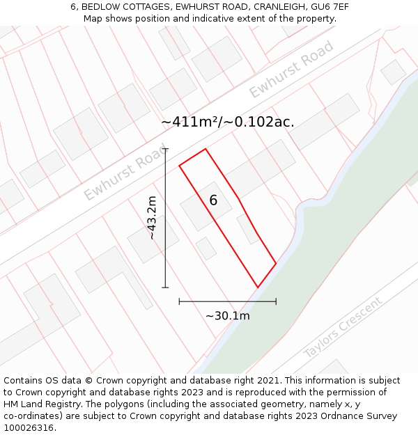 6, BEDLOW COTTAGES, EWHURST ROAD, CRANLEIGH, GU6 7EF: Plot and title map