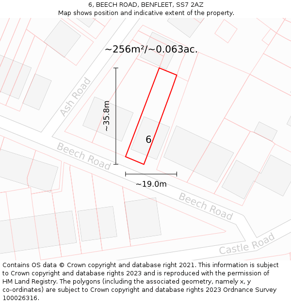 6, BEECH ROAD, BENFLEET, SS7 2AZ: Plot and title map