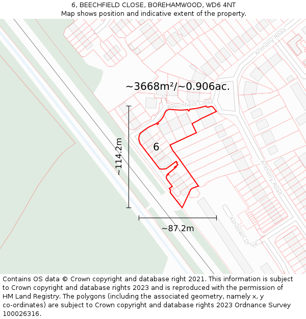 6, BEECHFIELD CLOSE, BOREHAMWOOD, WD6 4NT: Plot and title map