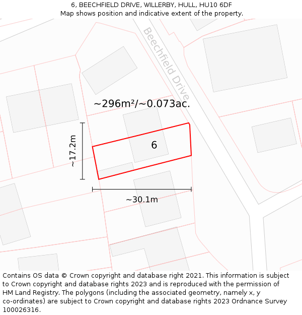 6, BEECHFIELD DRIVE, WILLERBY, HULL, HU10 6DF: Plot and title map