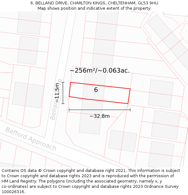 6, BELLAND DRIVE, CHARLTON KINGS, CHELTENHAM, GL53 9HU: Plot and title map