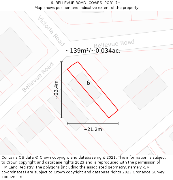 6, BELLEVUE ROAD, COWES, PO31 7HL: Plot and title map