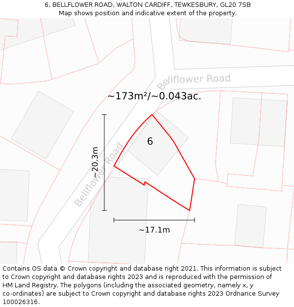 6, BELLFLOWER ROAD, WALTON CARDIFF, TEWKESBURY, GL20 7SB: Plot and title map