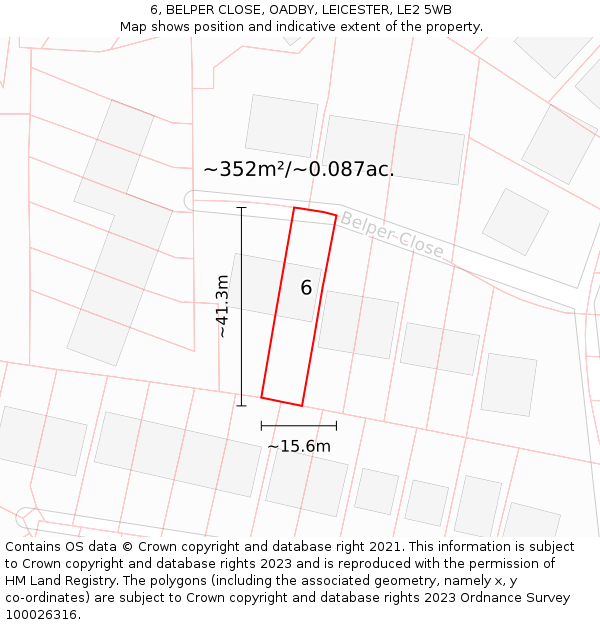 6, BELPER CLOSE, OADBY, LEICESTER, LE2 5WB: Plot and title map