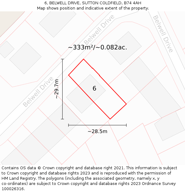6, BELWELL DRIVE, SUTTON COLDFIELD, B74 4AH: Plot and title map
