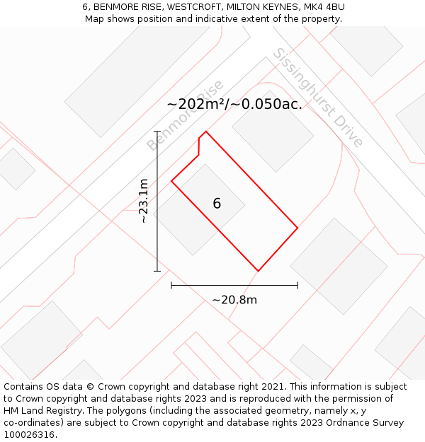 6, BENMORE RISE, WESTCROFT, MILTON KEYNES, MK4 4BU: Plot and title map