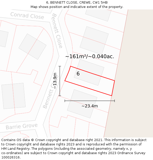 6, BENNETT CLOSE, CREWE, CW1 5HB: Plot and title map