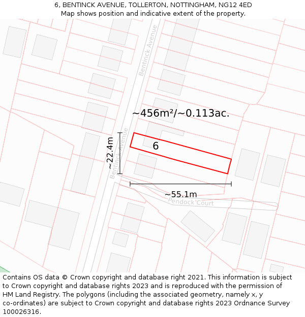 6, BENTINCK AVENUE, TOLLERTON, NOTTINGHAM, NG12 4ED: Plot and title map