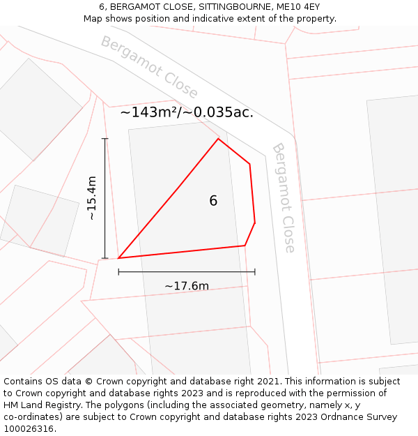 6, BERGAMOT CLOSE, SITTINGBOURNE, ME10 4EY: Plot and title map