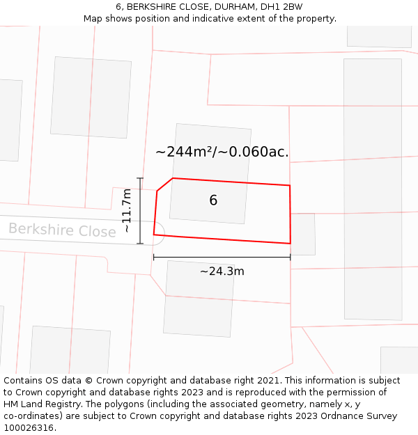 6, BERKSHIRE CLOSE, DURHAM, DH1 2BW: Plot and title map