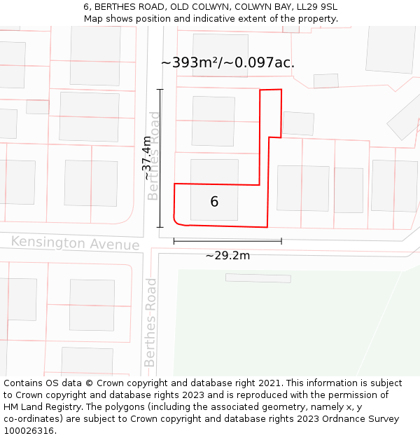 6, BERTHES ROAD, OLD COLWYN, COLWYN BAY, LL29 9SL: Plot and title map