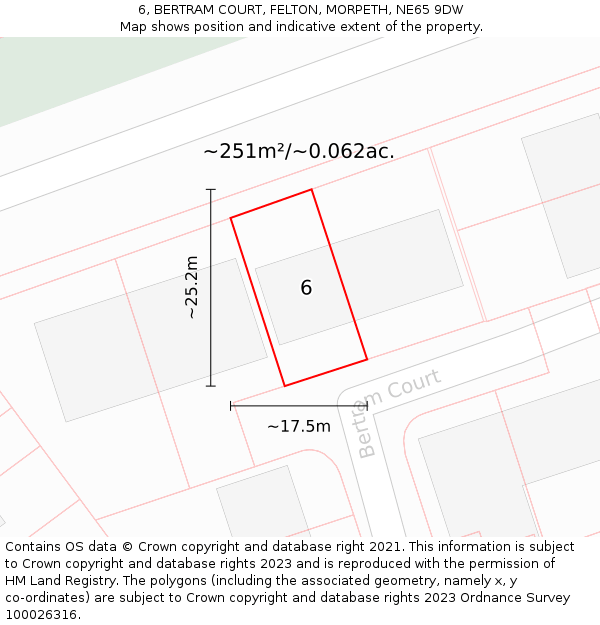 6, BERTRAM COURT, FELTON, MORPETH, NE65 9DW: Plot and title map