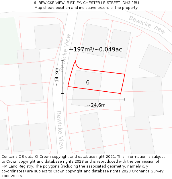 6, BEWICKE VIEW, BIRTLEY, CHESTER LE STREET, DH3 1RU: Plot and title map