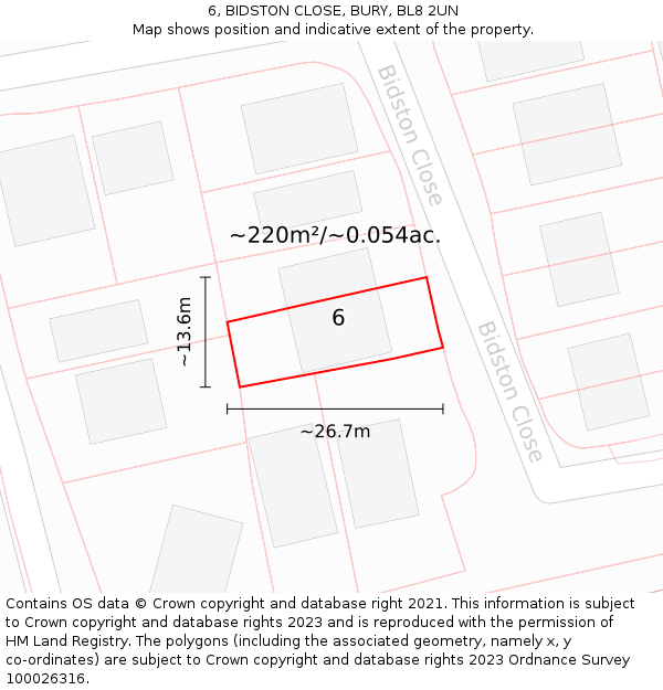 6, BIDSTON CLOSE, BURY, BL8 2UN: Plot and title map