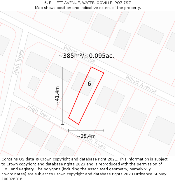 6, BILLETT AVENUE, WATERLOOVILLE, PO7 7SZ: Plot and title map