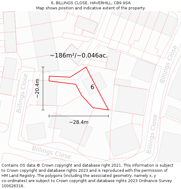 6, BILLINGS CLOSE, HAVERHILL, CB9 9SA: Plot and title map