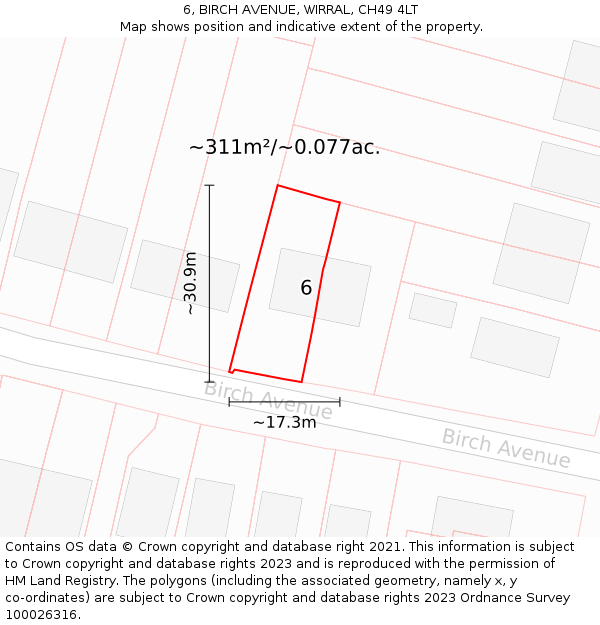 6, BIRCH AVENUE, WIRRAL, CH49 4LT: Plot and title map