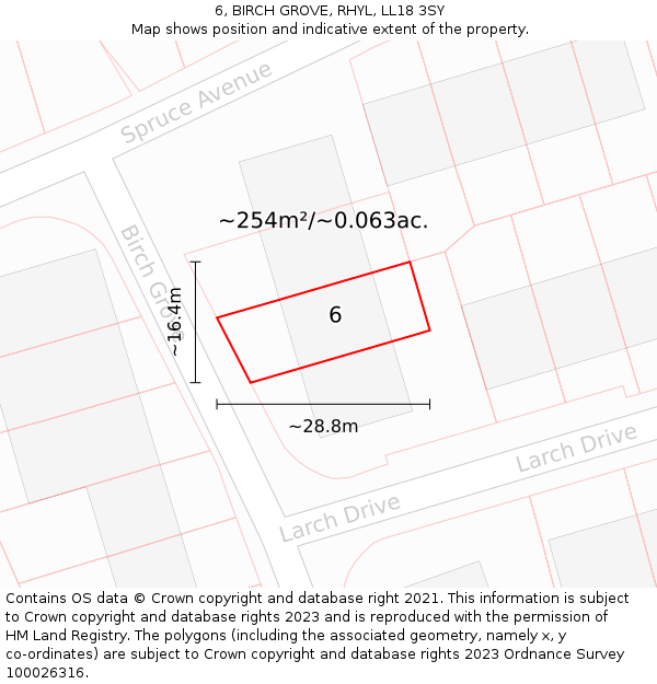 6, BIRCH GROVE, RHYL, LL18 3SY: Plot and title map