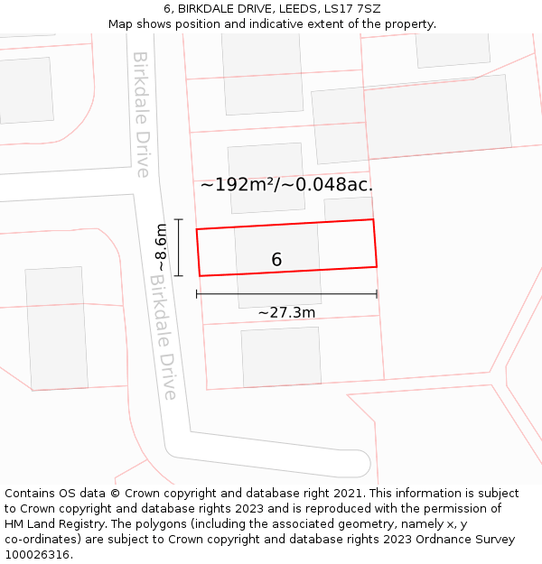 6, BIRKDALE DRIVE, LEEDS, LS17 7SZ: Plot and title map