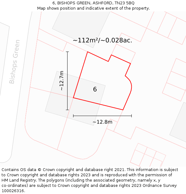 6, BISHOPS GREEN, ASHFORD, TN23 5BQ: Plot and title map