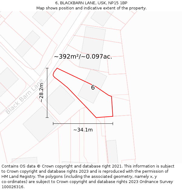 6, BLACKBARN LANE, USK, NP15 1BP: Plot and title map